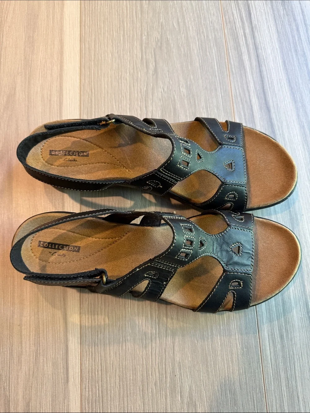Collections by Clark Women's Black Leisa Annual  Slingback Sandals Size 12